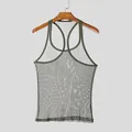 High-quality detail of men's olive green see-through mesh tank top for sports fitness - S / Tops / Army Green
