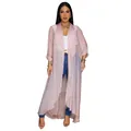 Long light pink chiffon cardigan with ruffled hem for women's casual sun protection - S / Robe / Pink
