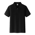 Detailed front view of a classic black short-sleeved breathable Polo shirt for men - Black