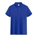 Dettaglio della polo in cotone piqué traspirante con classico design a revers in blu reale - Taglia S / Top / Blu zaffiro