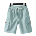 Men's light blue relaxed fit corduroy cargo shorts with drawstring waist for summer outdoor - S / Bottoms / Light Blue