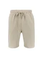 Detailed view of men's casual linen shorts featuring a functional drawstring elastic waist - S / Bottoms / Khaki