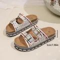 Stylish white platform sandals featuring colorful beads and sparkly rhinestones decor - 36 / White