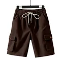 Men's heavyweight corduroy cargo shorts in dark brown with drawstring elastic waist - S / Bottoms / Brown