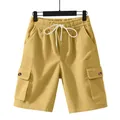 Premium heavyweight mustard yellow corduroy cargo shorts for men with elastic waist - S / Bottoms / Yellow