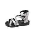 Sandalias romanas plateadas para niña con correas cruzadas y hebillas ajustables verano - Talla 26-30 (Lote de 5) / Plateado