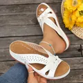 Elegant white wedge sandals with floral accents and hollow-out summer style for women - 36 / White