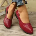 Red glossy crocodile pattern pointed toe flat shoes for women with soft wedge sole - 36 / Dark Red