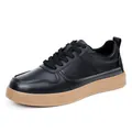 Zapatillas de cuero negro para hombre con suela blanda marrón y textura. - 38 / Estilo Negro Cuatro Estaciones