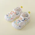 Breathable mesh baby walking shoes with anti-slip soft sole and cute colorful print - Yellow