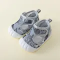 Breathable grey mesh baby walking shoes with soft white anti-slip sole for summer - Gray