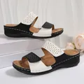 Close-up of black and white wedge sandals with rhinestone details - 36 / Black and White