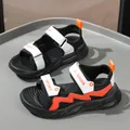 Comodi sandali sportivi per bambini neri e arancioni con stampa moda per passeggiate al mare - Arancione