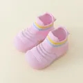 Pink breathable knit baby walker shoes with rainbow stripes and soft sole - Size 18-19 (Inner 11.5cm) / Pink (M10)