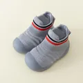 Grey breathable baby walking shoes with soft soles and red-black striped cuffs - Size 18-19 (Inner 11.5cm) / Gray (M10)