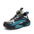 Boys' breathable mesh sneakers with rotating buckle lacing in grey and teal. - 40 / Gray Royal Blue