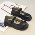 Klassische schwarze Mary Jane Schuhe für Mädchen aus echtem Leder mit rutschfester Sohle - Schwarz