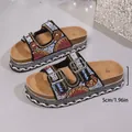 Sandales à plateforme bohème avec boucles strassées et semelle en liège talon 5cm - 36 / Noir