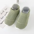 Comfortable green knitted baby sock shoes with flexible white rubber soles for toddlers - Internal Length 11.5cm / Green