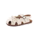 Elegante beige Mädchensandalen mit geschlossener Zehenpartie, Schleife und Spitze - Beige