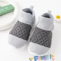 Toddler knit sock shoes in grey with non-slip white soles, perfect for spring and autumn. - Two-tone Gray