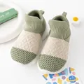 Breathable green and beige knit baby sock shoes with chunky white anti-slip soles - Green Patchwork