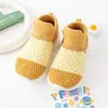 Breathable yellow knit baby sock shoes with white anti-slip soles for toddlers. - Yellow and Blue Colorblock