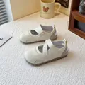 Girls' ballet-style cream mesh sneakers with breathable velcro straps for summer wear. - Off White