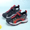 Lightweight boys' closed-toe sports sandals in black and red for summer outdoor activities - 26 / Black Red
