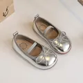 Metallic silver girls' princess shoes with soft soles and bow detail for toddlers - 23 / Silver