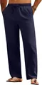 Detailed view of dark blue men's drawstring casual linen pants for summer comfort. - S / Bottoms / Navy Blue