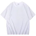 Detailweergave van een effen wit T-shirt met korte mouwen van 100% katoen voor heren. - S / Tops / Wit