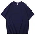 Vooraanzicht van een ademend donkerblauw heren T-shirt van 100% katoen met korte mouwen - S / Tops / Marineblauw
