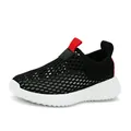 Boys' breathable black mesh athletic sneakers with white soles and red pull tabs - 28 / Transparent Black