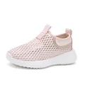 Lightweight pink breathable mesh slip-on sneakers for children featuring a durable white sole - 28 / Ice Silk Pink