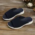 Mules en maille respirante bleu marine pour femmes chaussures plates décontractées été - Bleu