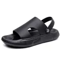 Trendige schwarze Herren-Strandsandalen mit weicher rutschfester Sohle und Riemen - 38 / Schwarz