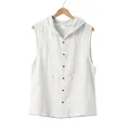Camisa de lino blanca sin mangas para hombre con capucha y diseño clásico de botones frontal - Blanco