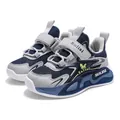 Zapatillas deportivas de malla transpirable para niño 2025 en azul marino y gris con velcro - 28 / Doble malla azul oscuro