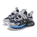 Zapatillas deportivas de malla transpirable azul marino y gris para niños con velcro - 28 / Azul marino