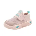 Breathable pink mesh sports shoes for boys featuring light blue accents and velcro strap - 24 / Pink