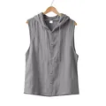 Camisa informal de lino gris sin mangas con capucha para hombre con botones delanteros cómodos - Gris