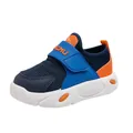 Boys breathable navy blue mesh sports shoe with blue Velcro and orange accents - 37 / Blue