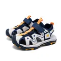 Breathable closed-toe boys summer beach sandals in navy blue and white sports style - 28 / Dark Blue Orange