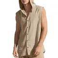 Casual linen sleeveless hooded shirt for men in beige with button closure and drawstring - S / Tops / Light Khaki