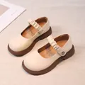 Chaussures Mary Jane pour filles en cuir véritable crème, semelle antidérapante - 26 / Beige