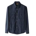 Men's navy blue long-sleeve casual workwear shirt featuring four utility pockets - M / Tops / Dark Blue