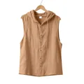 Camisa informal sin mangas con capucha para hombre en textura de lino caqui - Amarillo Tierra