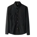 Classic black men's casual long-sleeve utility shirt featuring four front pockets - M / Tops / Black
