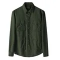 Camisa cargo para hombre verde oliva de corte entallado con cuatro bolsillos frontales - Verde Militar